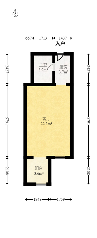 惠通才郡  1室1厅1卫   43.00万室内图1