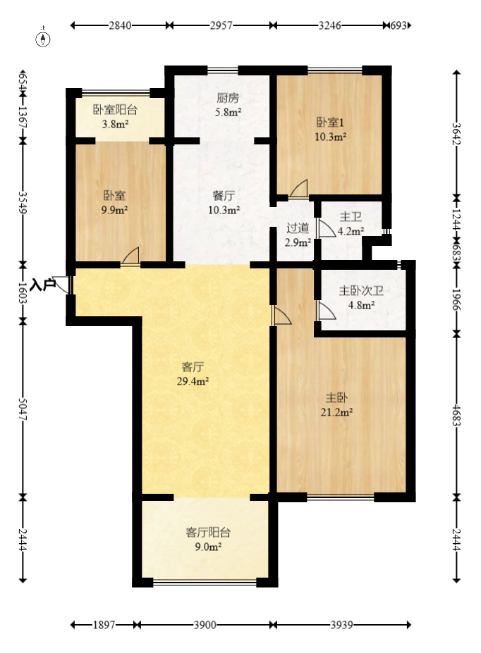 碧桂园翘楚棠  3室2厅2卫    120.0万室内图1
