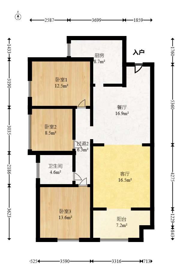 珠江东方明珠(新地东方明珠)三期 3室2厅1卫 70.0万 珠江东方明珠(新地东方明珠)三期 3室2厅1卫 70.0万户型图