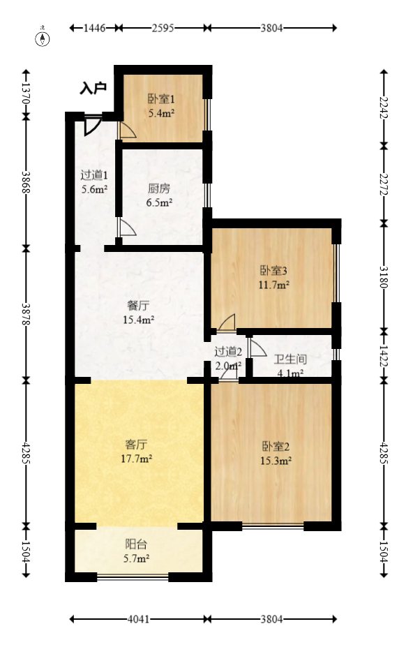 山与墅  3室2厅1卫   86.00万室内图1