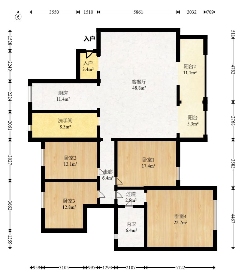 西街花园  4室2厅2卫   270.00万室内图1