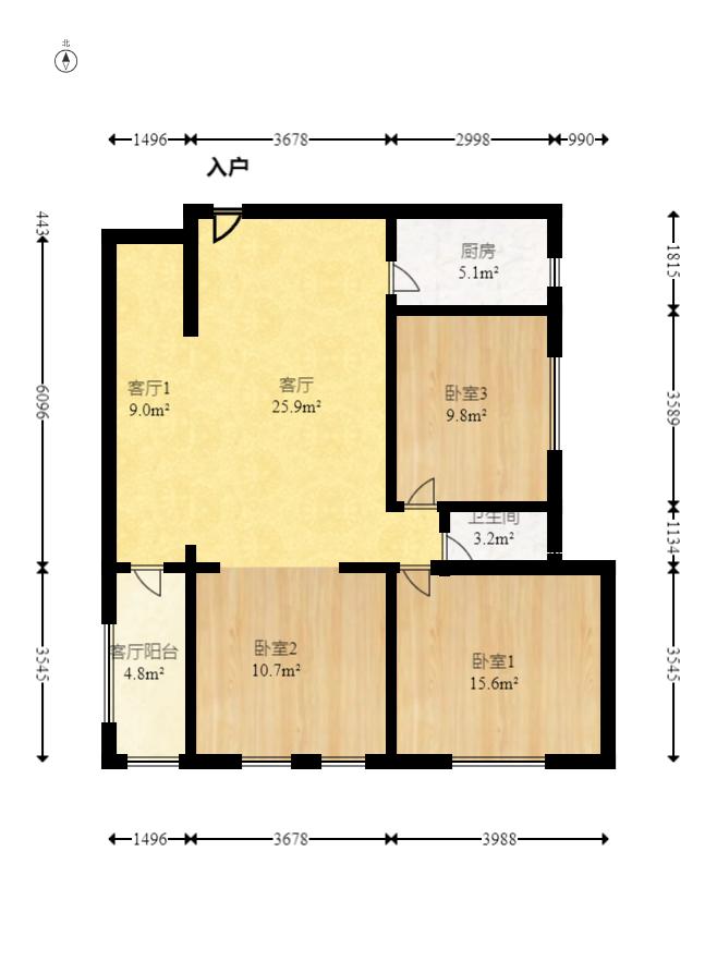 才子嘉都  3室2厅1卫   75.00万室内图1