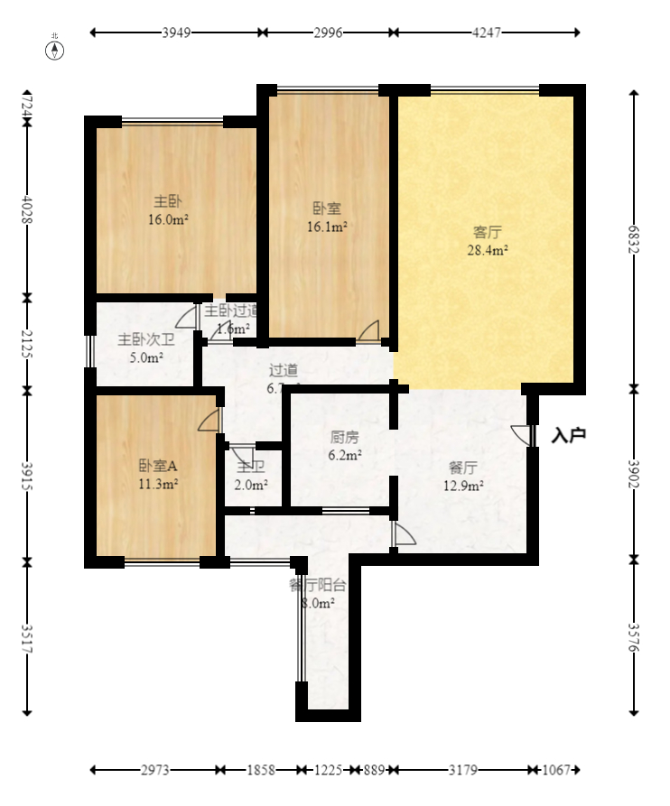 筑梦园  3室2厅1卫   85.80万室内图1