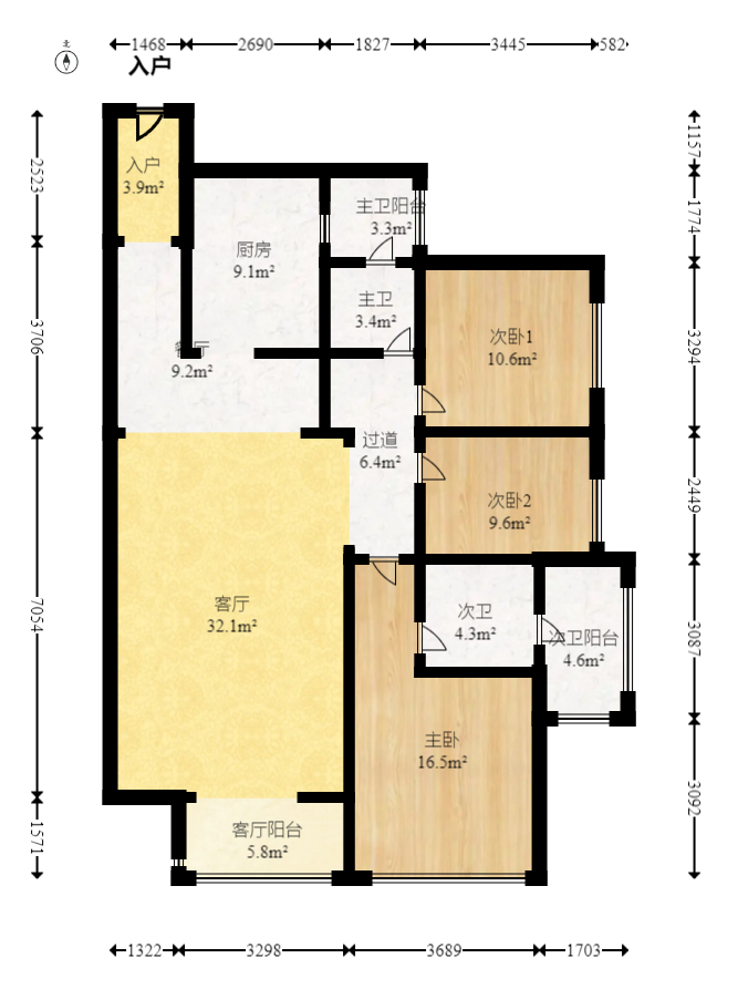 北辰瀚江府  3室2廳2衛(wèi)    299.0萬室內(nèi)圖1