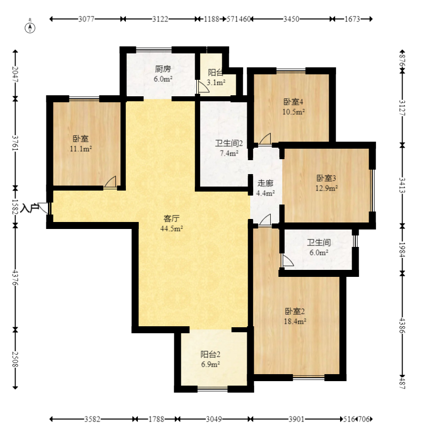 旭辉华庭 4室2厅2卫 100.0万 旭辉华庭 4室2厅2卫 100.0万户型图