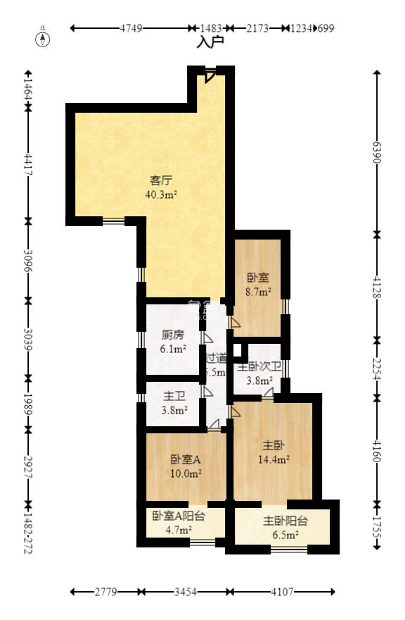 明城公寓  3室2厅1卫   85.00万室内图1