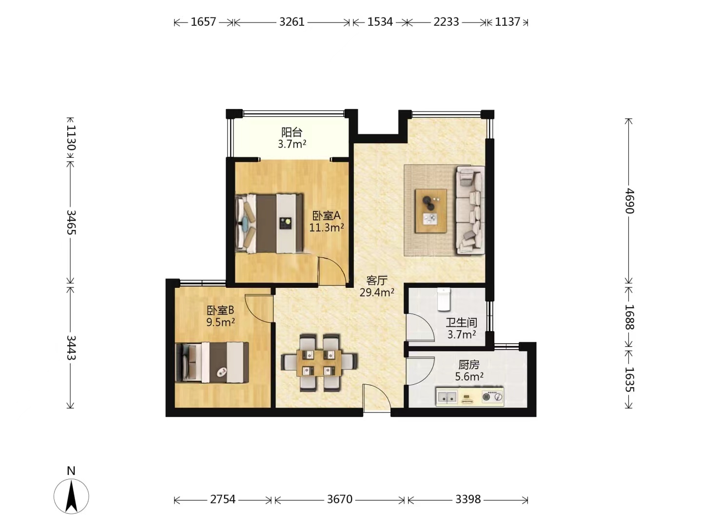 流金岁月-华晨国际 2室2厅1卫 46.8万 流金岁月-华晨国际 2室2厅1卫 46.8万室内图