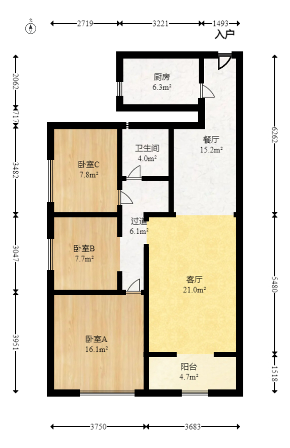 愿景品格家园  3室2厅1卫   69.00万室内图1