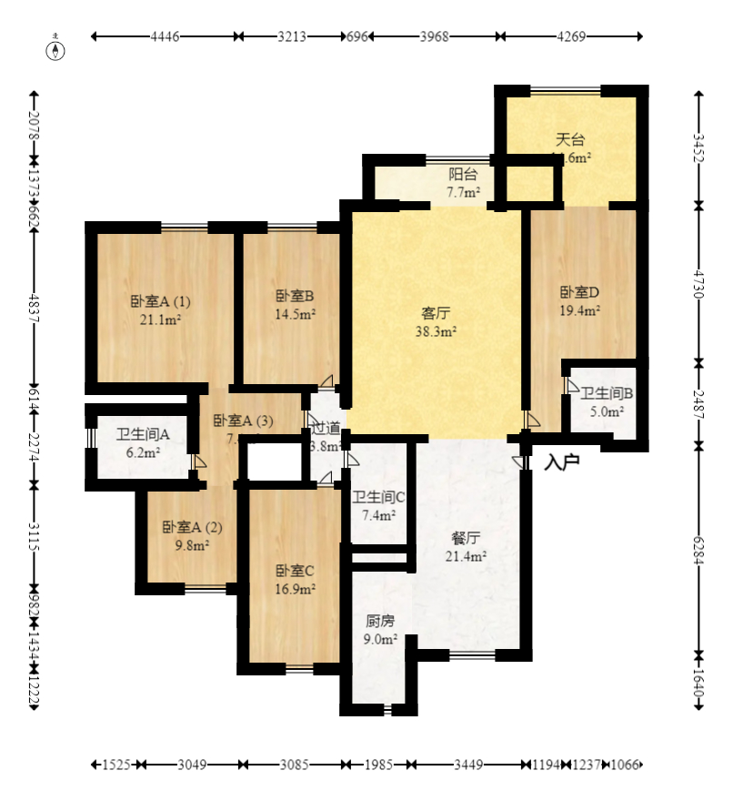 金茂梅溪湖  5室2厅3卫   525.00万室内图1