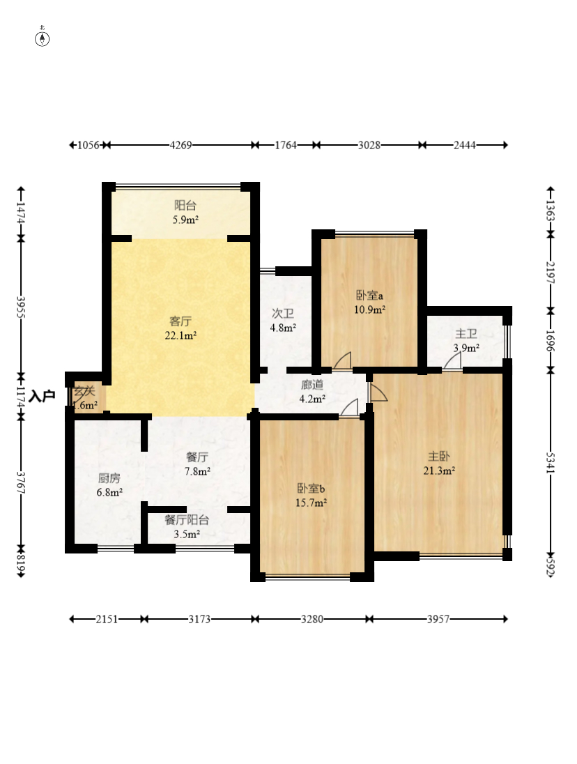 保利麓谷林語B區(qū)  3室2廳1衛(wèi)    128.0萬室內(nèi)圖1