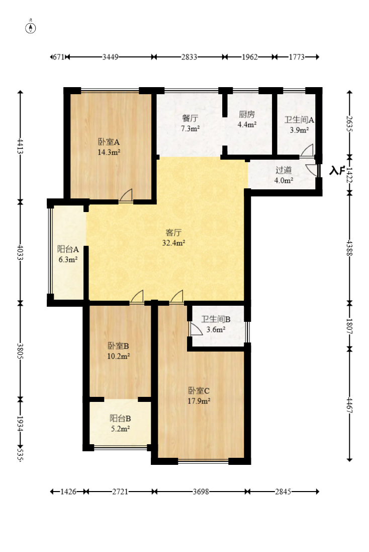 洪山家园  3室2厅1卫   81.00万室内图1