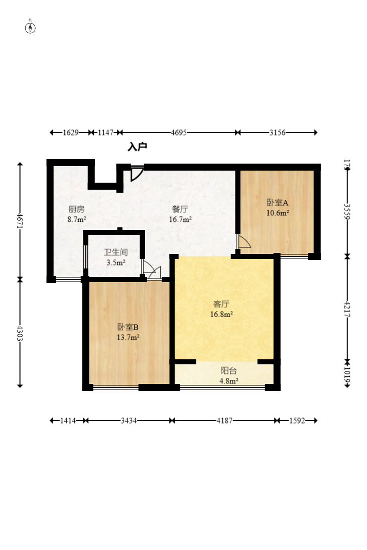 美利新世界 2室2厅1卫 56.0万 美利新世界 2室2厅1卫 56.0万户型图