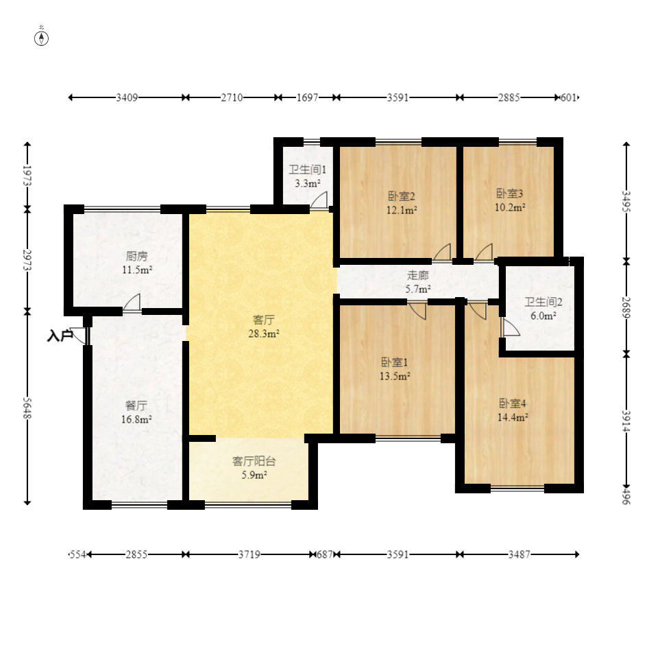才子嘉都  4室2厅2卫   119.00万室内图1