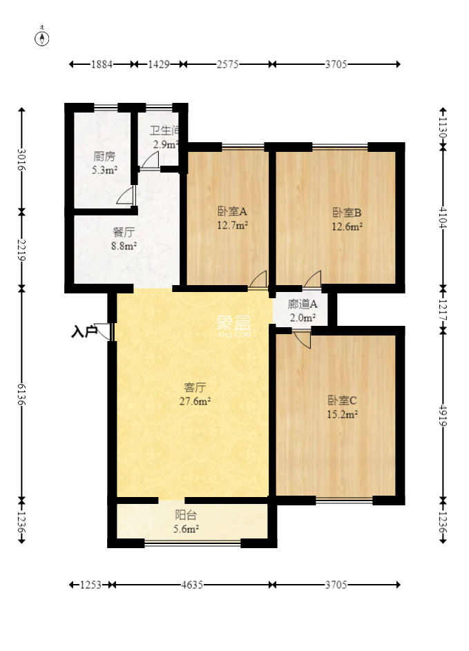 矿山研究院  3室2厅1卫   90.00万