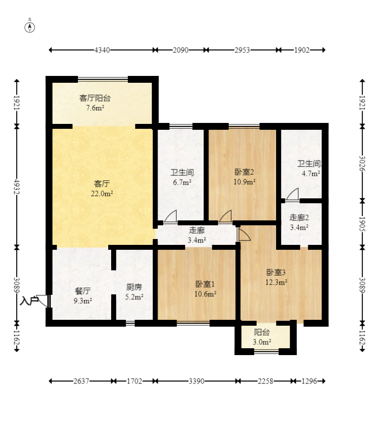 高升金典  3室2厅2卫   83.00万室内图1