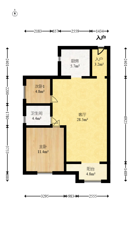 华润置地广场一期 2室1厅1卫 70.0万 华润置地广场一期 2室1厅1卫 70.0万户型图