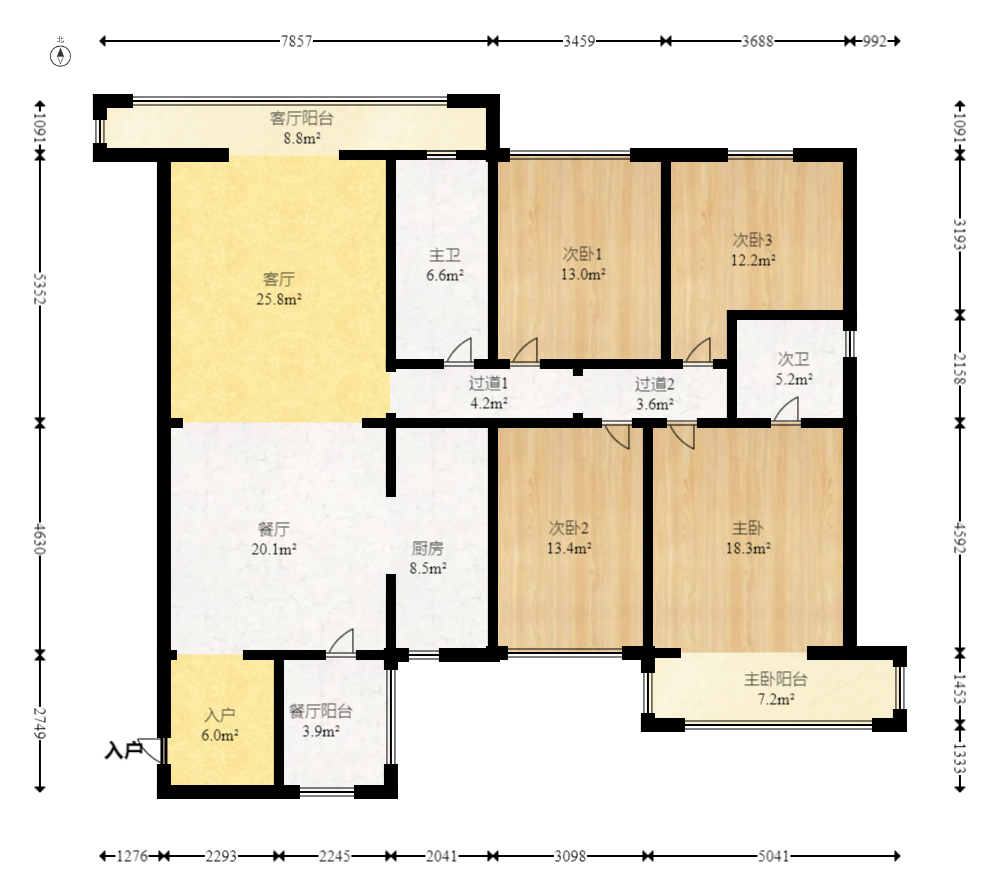 北辰瀚江府  4室2厅2卫   368.00万室内图1