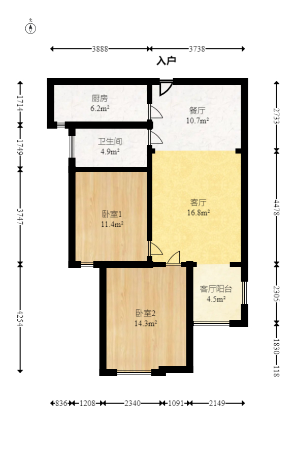 安泰嘉园（湘府邻伴）  2室2厅1卫   80.00万室内图1