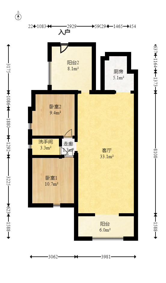 泊爱蓝湾  2室2厅2卫   89.80万室内图1