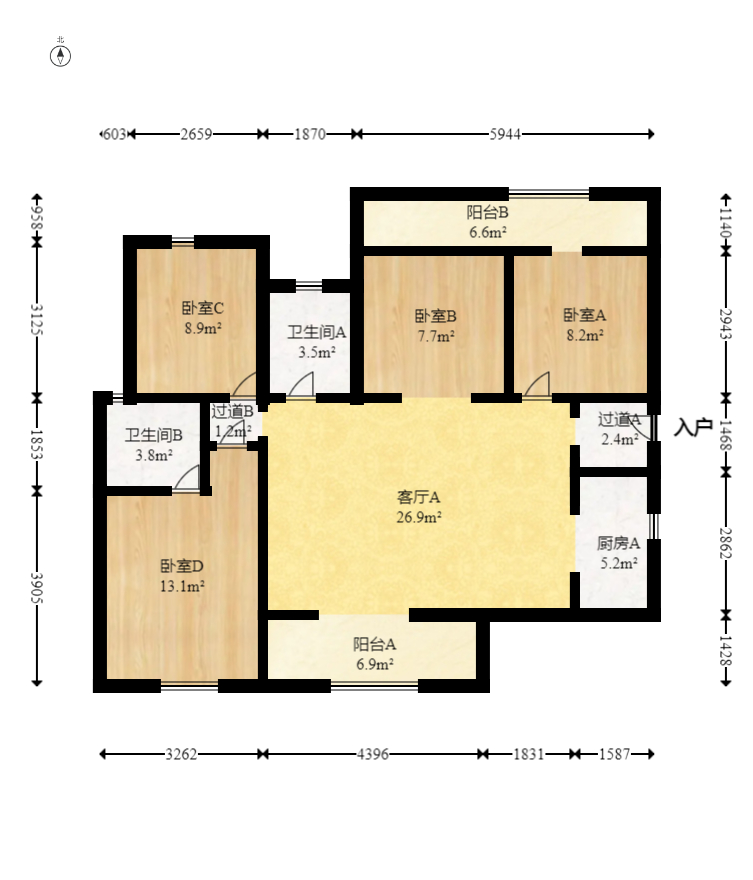 创元时代（成兴景苑）  4室2厅2卫    103.0万室内图1