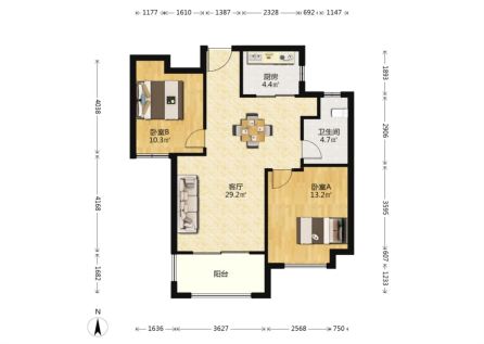 金地艺境  2室1厅1卫   2800.00元/月
