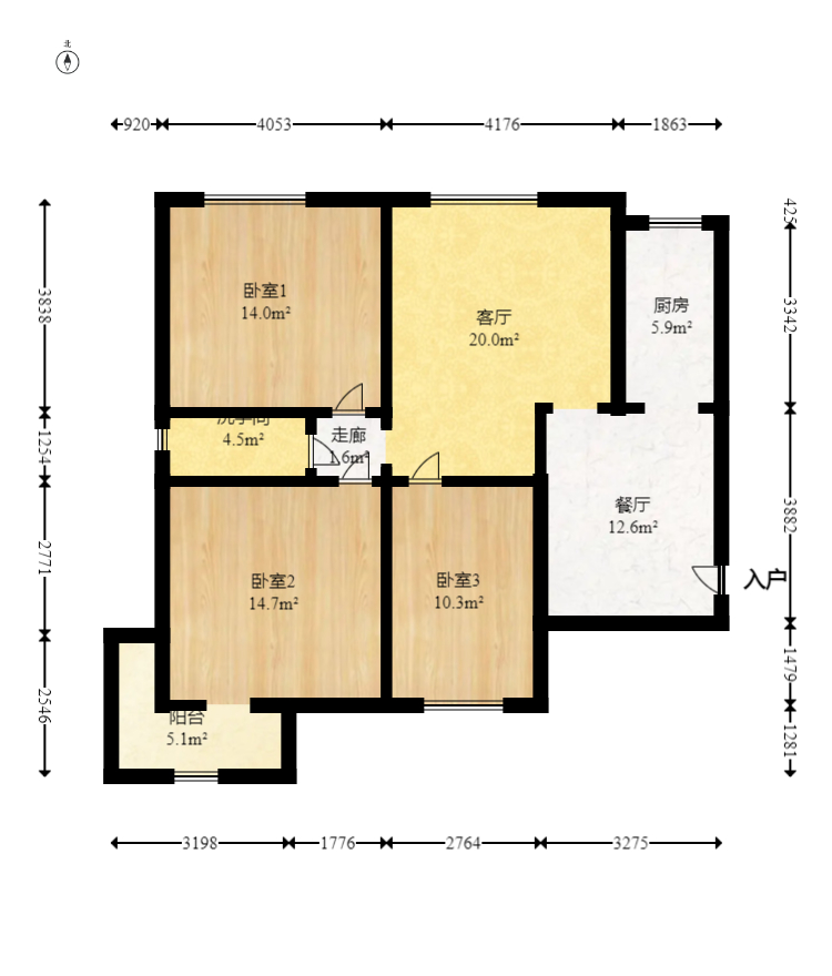山水庭院  3室2厅1卫   68.00万室内图1