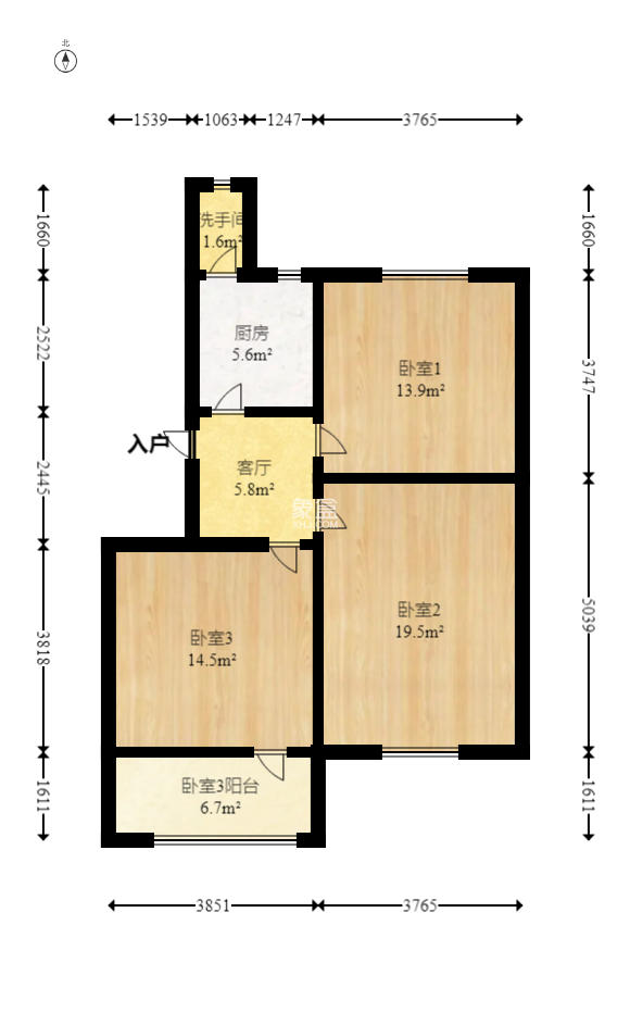 妹子山社区  3室1厅1卫   43.80万室内图1