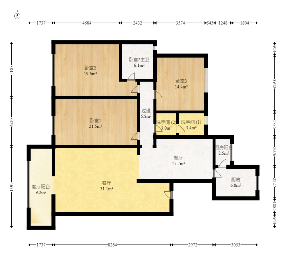 福乐康城  3室2厅2卫    117.0万 福乐康城  3室2厅2卫    117.0万户型图