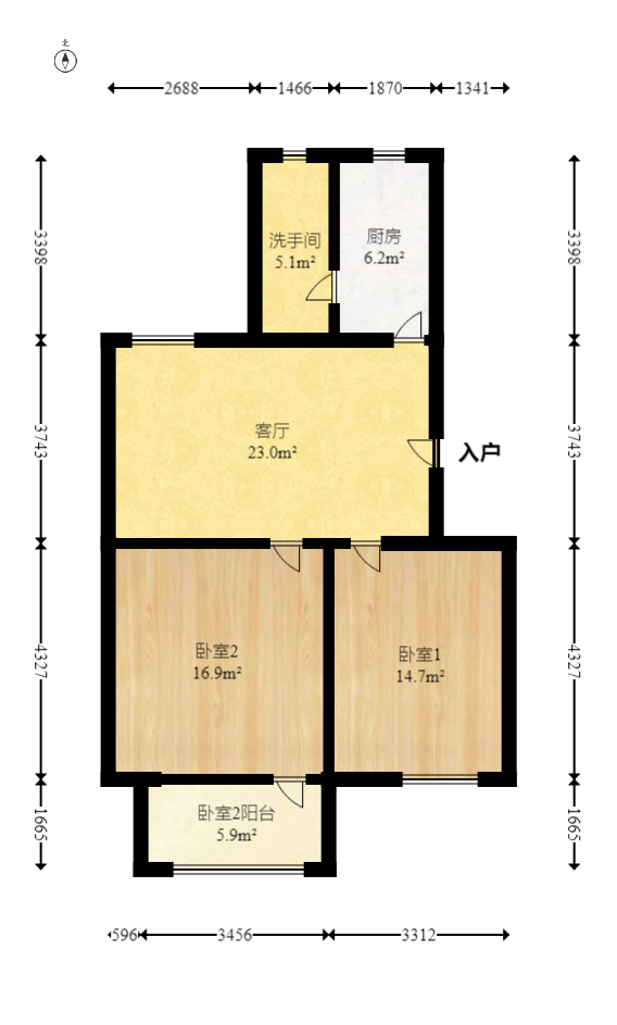 测绘局单位房  2室1厅1卫   34.00万室内图1