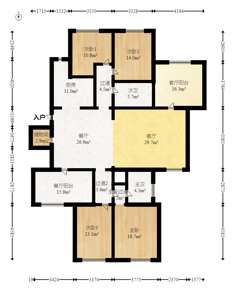 青竹湖畔  4室2厅2卫   188.00万室内图1