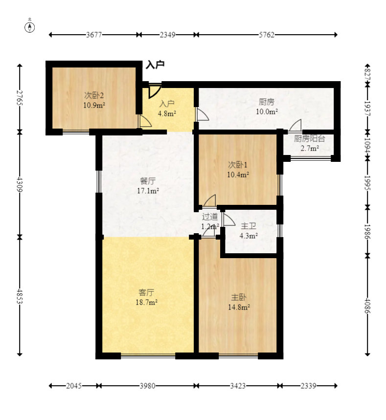 北辰三角洲B2E2区  3室2厅1卫    143.0万室内图1