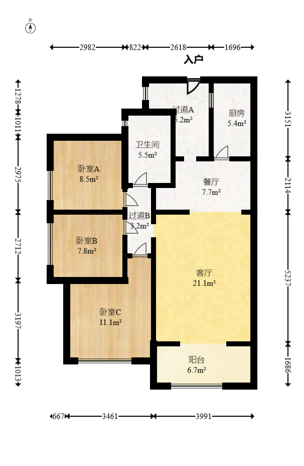 幸福庄园  3室2厅1卫   45.00万室内图1