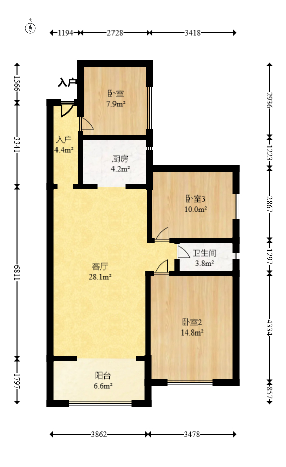 海德公园 3室2厅1卫 66.0万 海德公园 3室2厅1卫 66.0万户型图