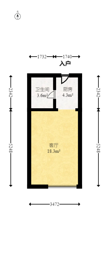 世纪云中心  1室1厅1卫   24.80万室内图1