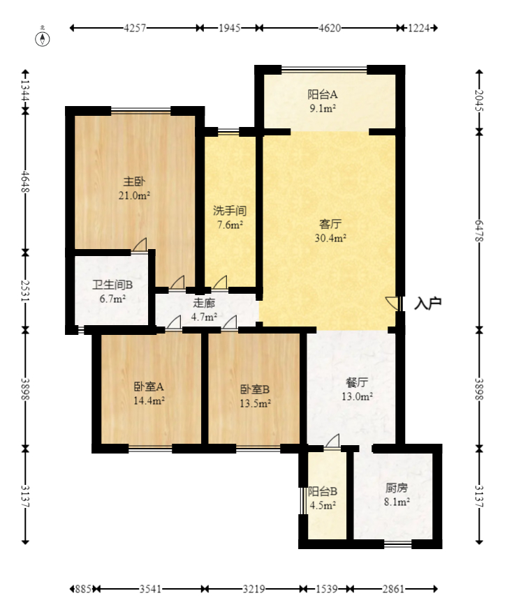 长房东郡  3室2厅1卫    164.9万室内图1