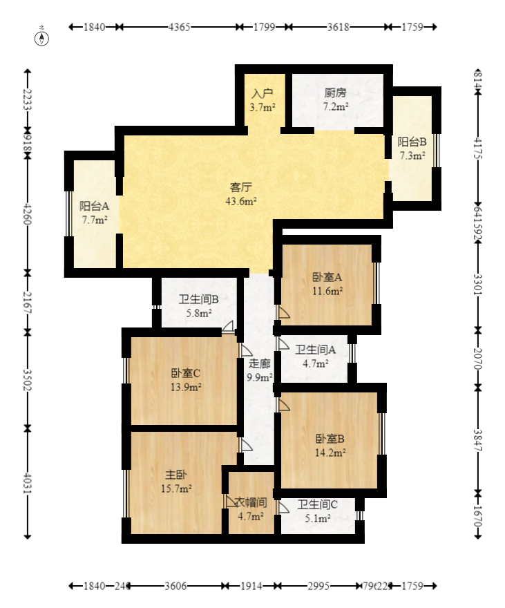 明昇壹城（明昇时代广场）二期  4室2厅3卫   299.80万室内图1