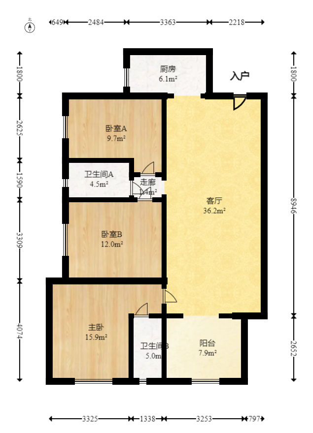 万科魅力之城锋镜里  3室2厅2卫   130.00万室内图1