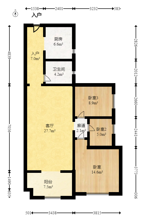 麓谷小镇  3室2厅1卫   68.00万室内图1