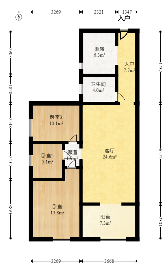麓谷小镇  3室2厅1卫   84.60万室内图1