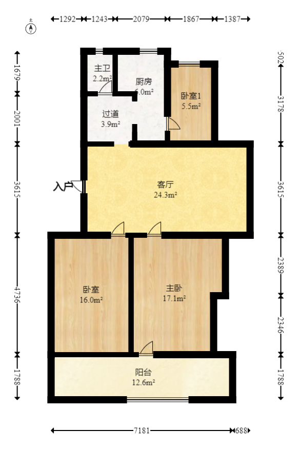 交通厅宿舍  3室1厅1卫   92.00万室内图1