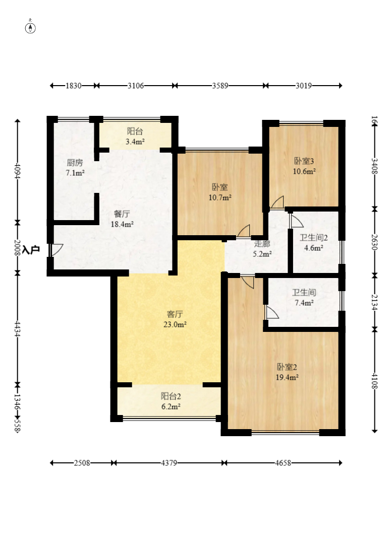 东方美地 3室2厅2卫 98.77万 东方美地 3室2厅2卫 98.77万户型图