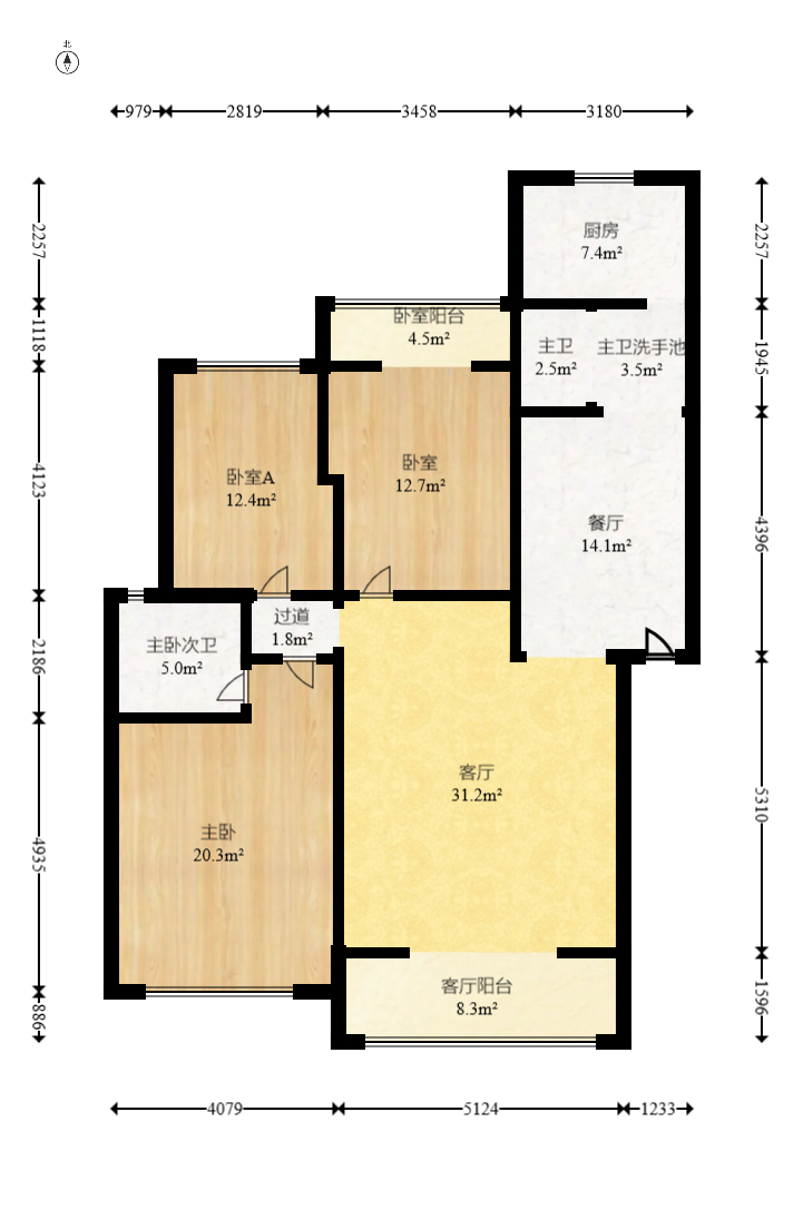 长沙县公安局单位房  3室2厅1卫    66.8万室内图1