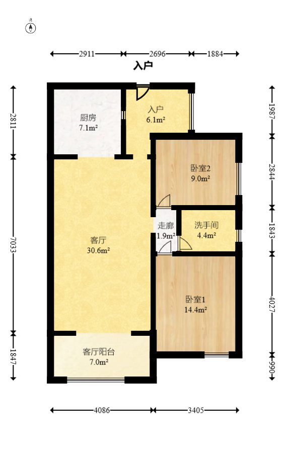 融科檀香山（融科紫檀、香山国际）  2室2厅1卫   110.00万室内图1