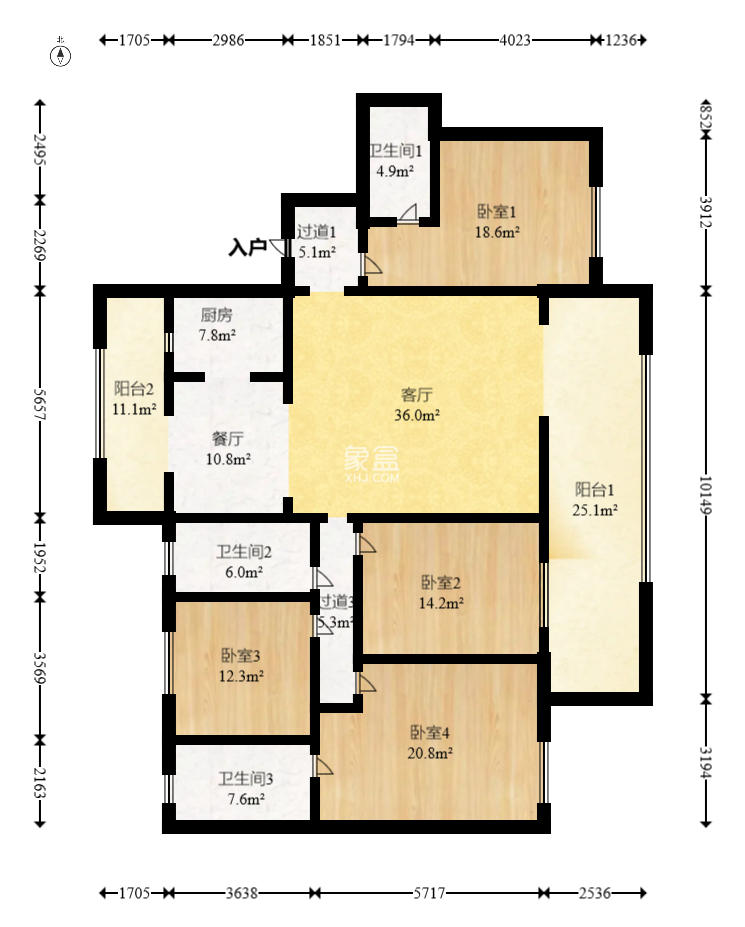 润和湘江天地（卡地亚公寓）  4室2厅3卫   245.00万室内图1