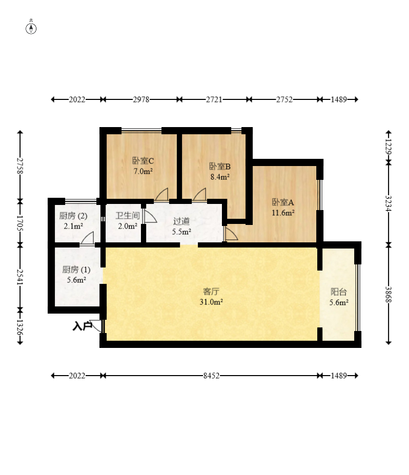 中建梅溪湖中心  3室2厅1卫   148.00万室内图1