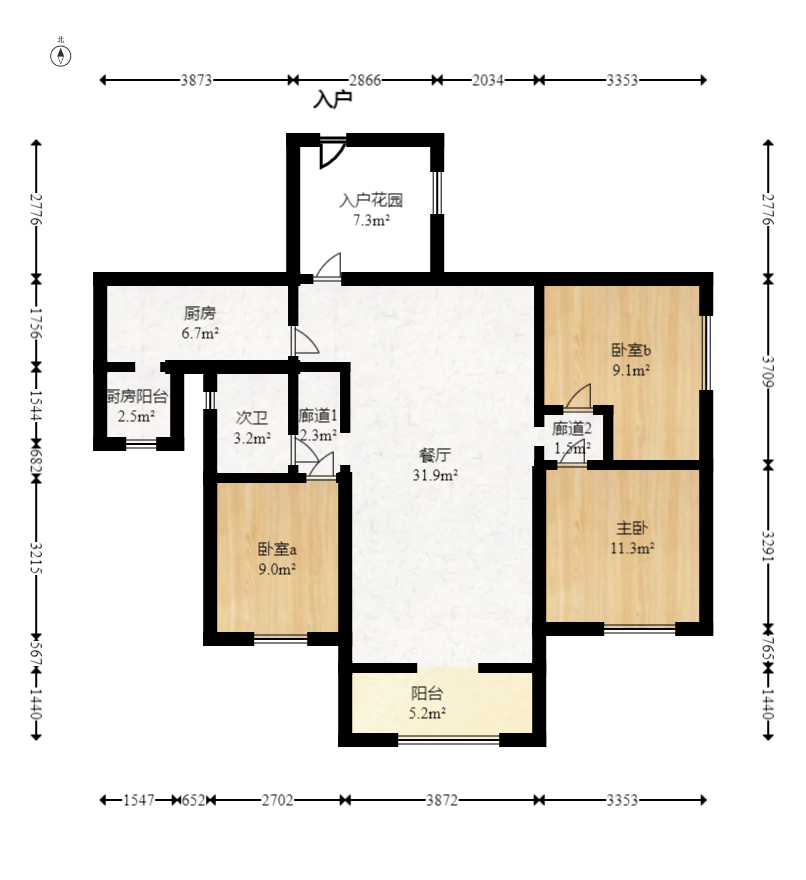 保利麓谷林语B区  3室2厅1卫   118.00万室内图1