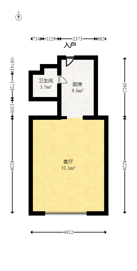 振业城三期  2室1厅2卫   55.00万室内图1
