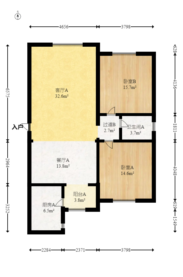 中天瑞景  2室2厅1卫   79.80万室内图1
