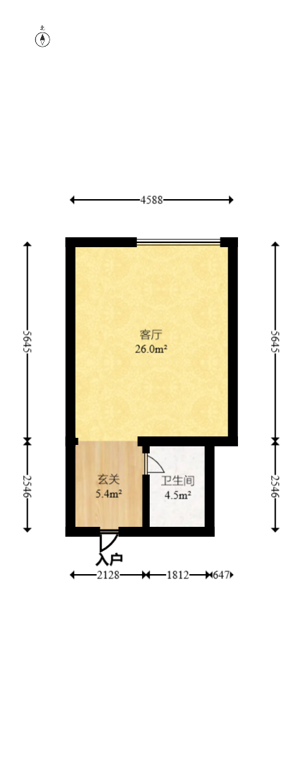 黄金一区  1室1厅1卫   25.50万室内图1
