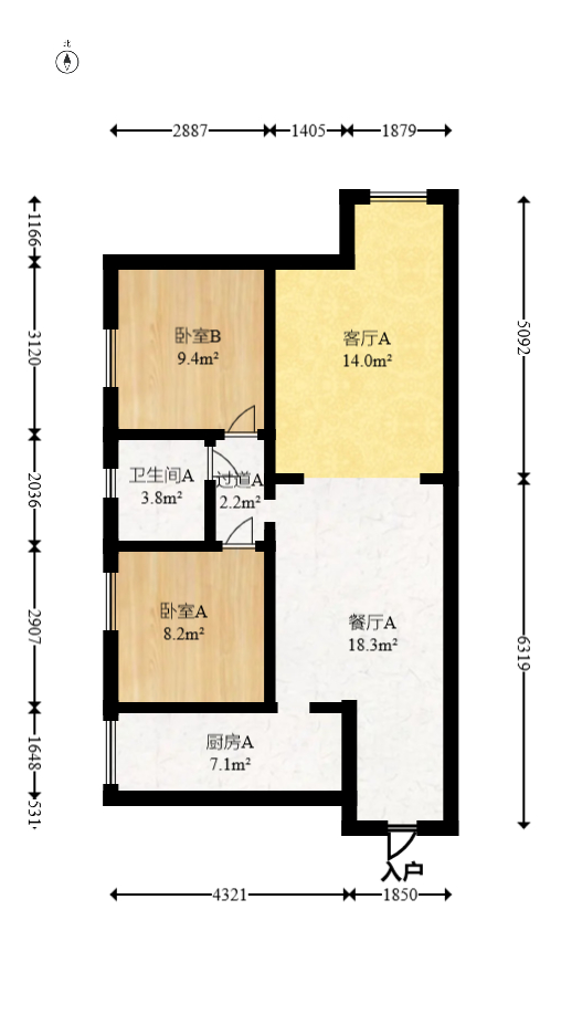 五矿万境水岸二期（五矿万境水岸和苑）  2室2厅1卫    88.99万室内图1